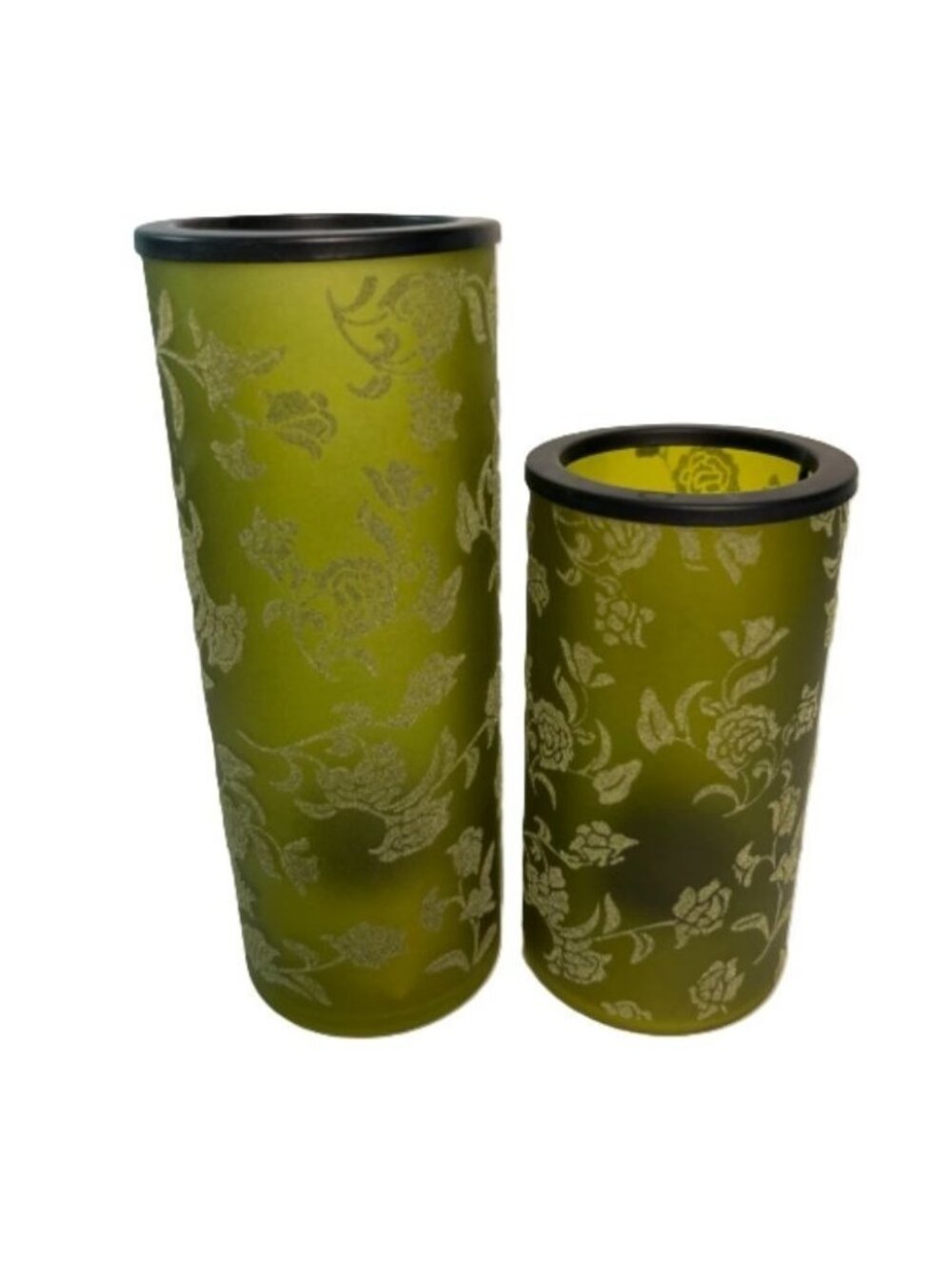 Vintage Candle Holder Votive Tealight Olive Green Glass Flocked Set MCM New